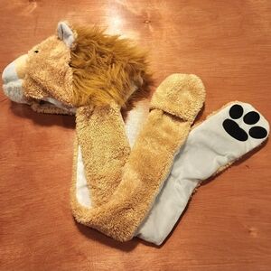 Lion Plush Hat with Paw Mittens